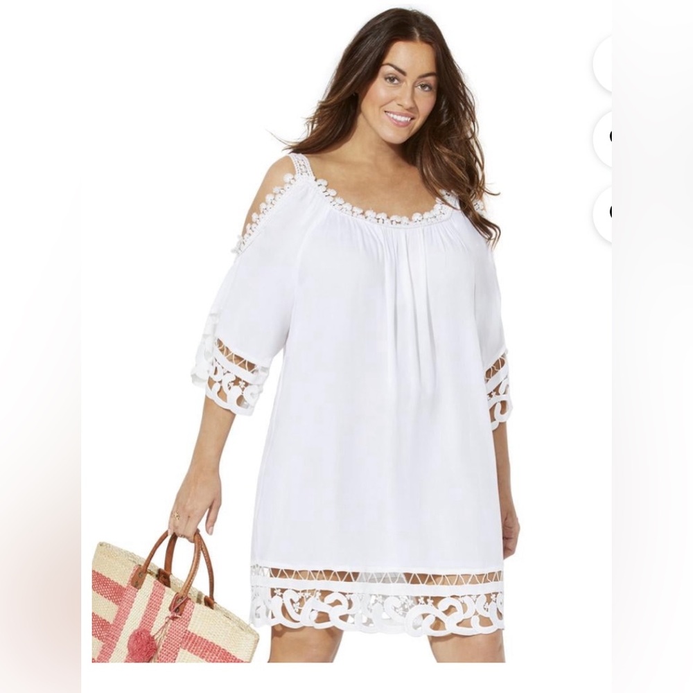Swimsuits for All Women's Plus Size Vera Crochet Cold Shoulder Cover Up Dress